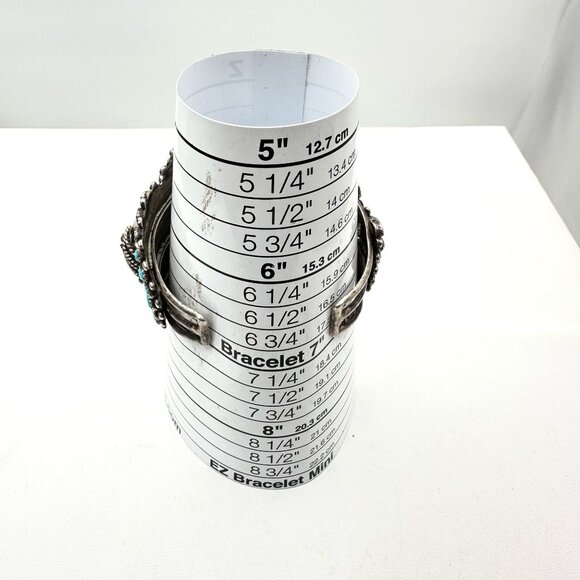 Vintage Native American Zuni Petit Turquoise Bracelet Sterling Silver Cuff 95 G - Picture 9 of 9